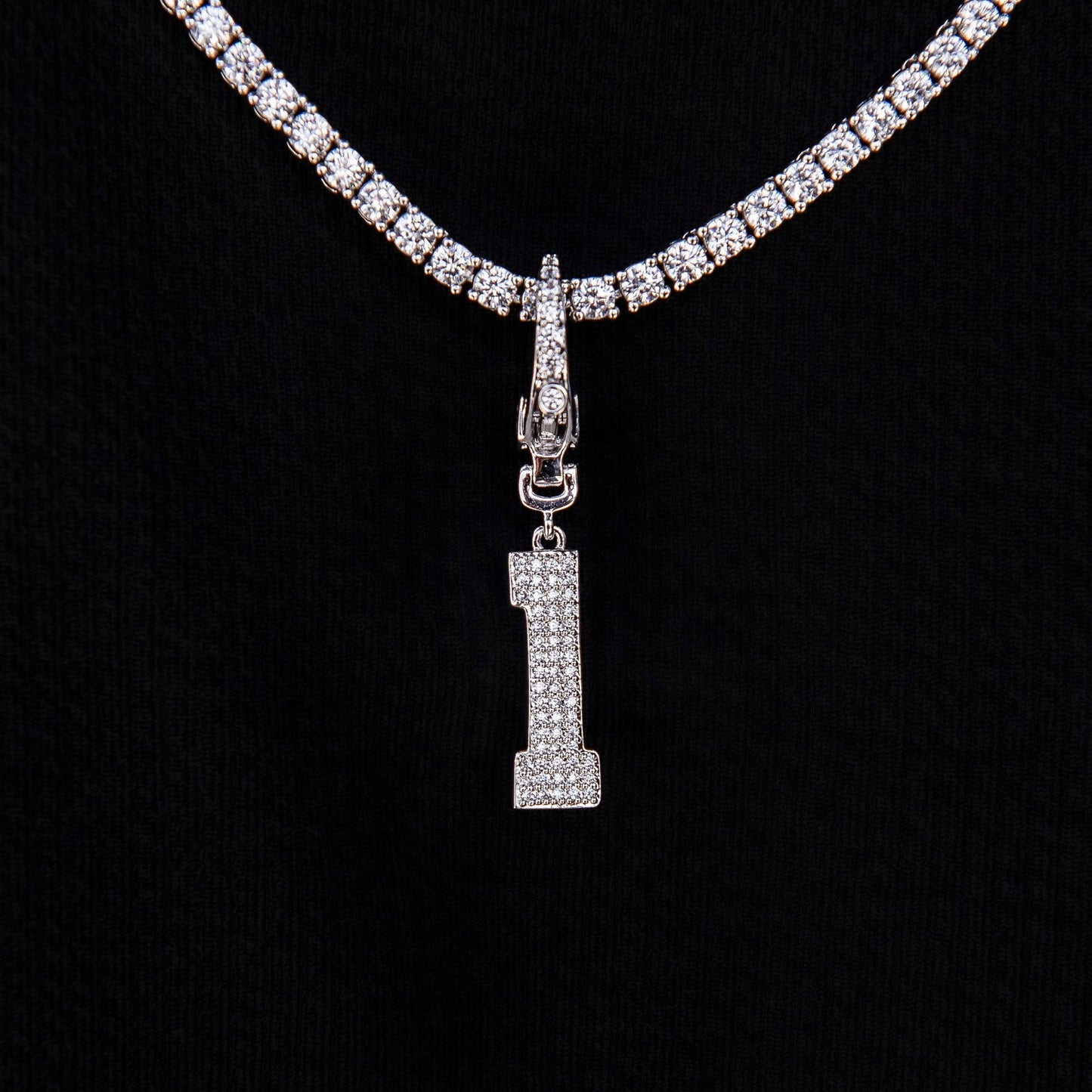 Micro Pave Number Clip On Pendants in White Gold